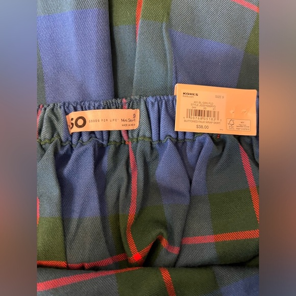SO Blue & Green Plaid Faux Wrap Mini Skirt – Size 9 NWT - Picture 2 of 4
